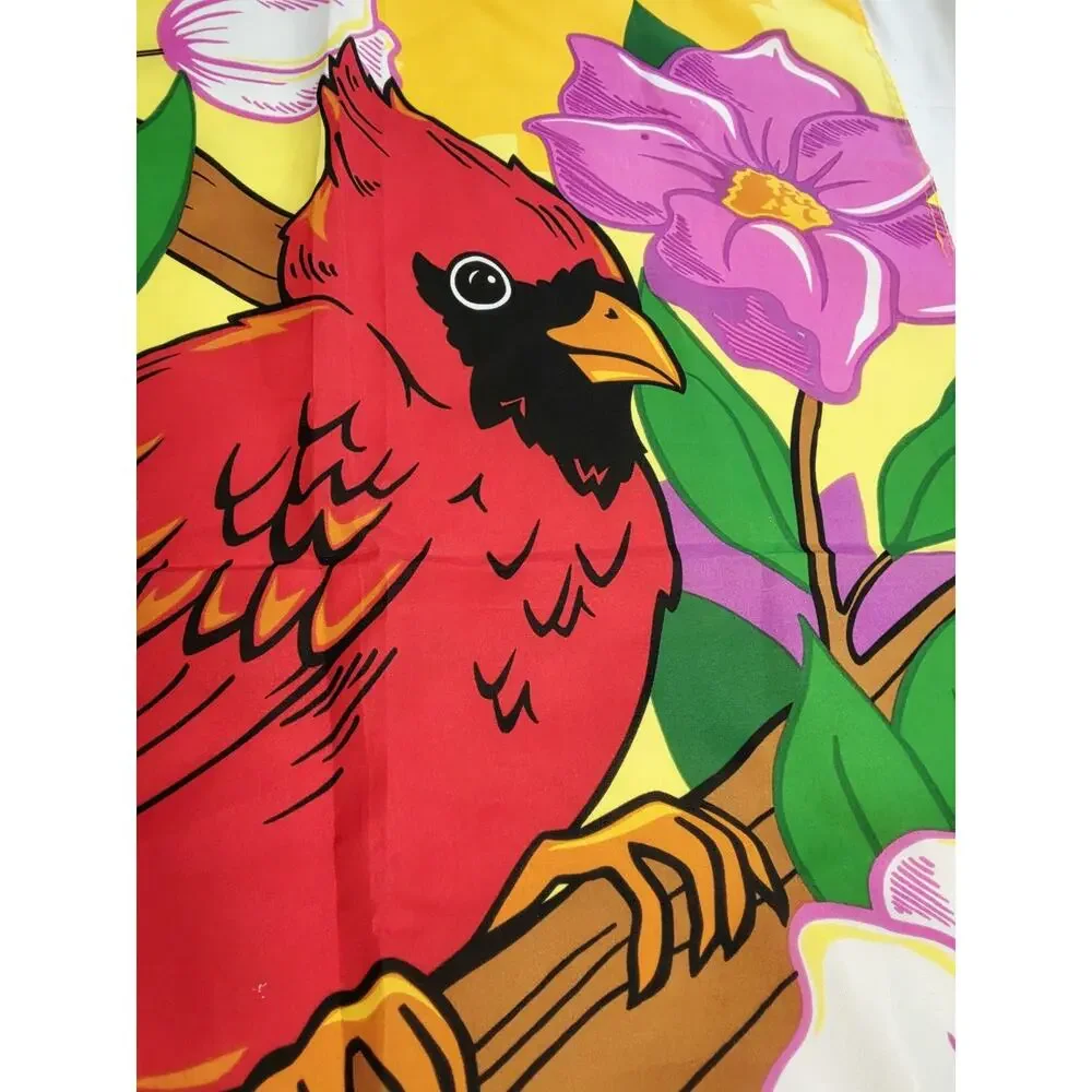 Cardinal Flower Garden Flag 28x41 Decorative Outdoor Banner Red Bird 90's Vtg